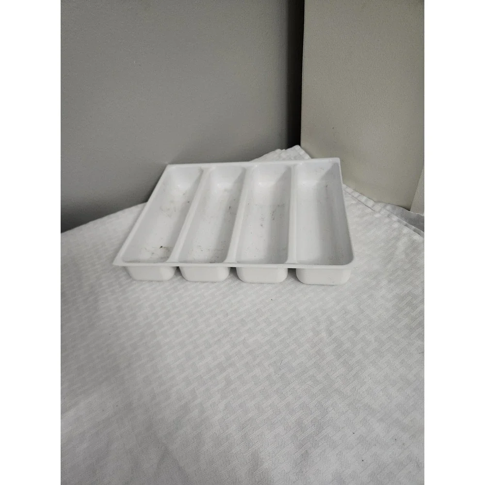 White Plastic 4 Compartment Silverware Drawer Organizer Cutlery Tray